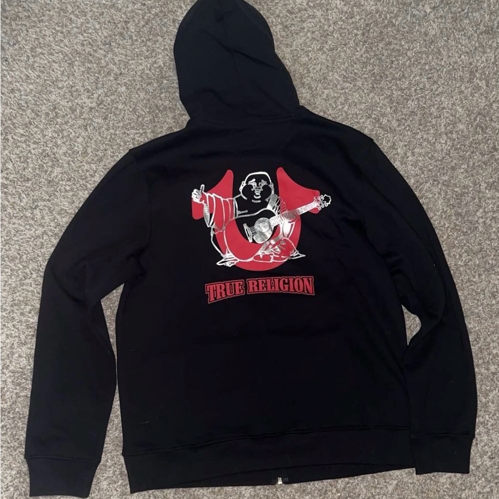 True Religion Black Hoodie with Red and White Design